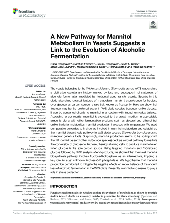 (PDF) A New Pathway for Mannitol Metabolism in Yeasts Suggests a Link ...