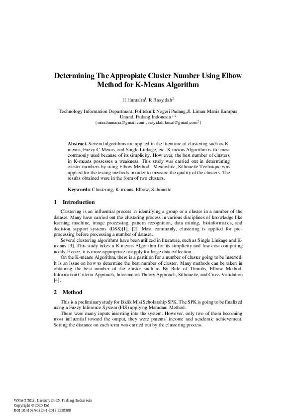 (PDF) Determining The Appropiate Cluster Number Using Elbow Method for ...