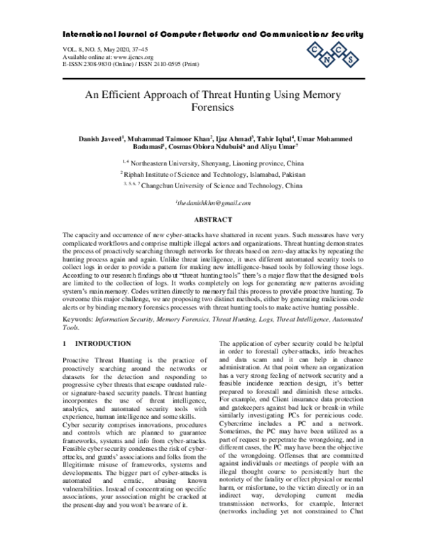 (PDF) An Efficient Approach of Threat Hunting Using Memory Forensics