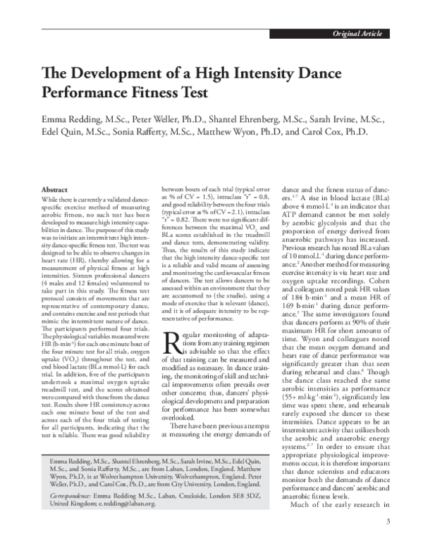 (PDF) The development of a high intensity dance performance fitness test