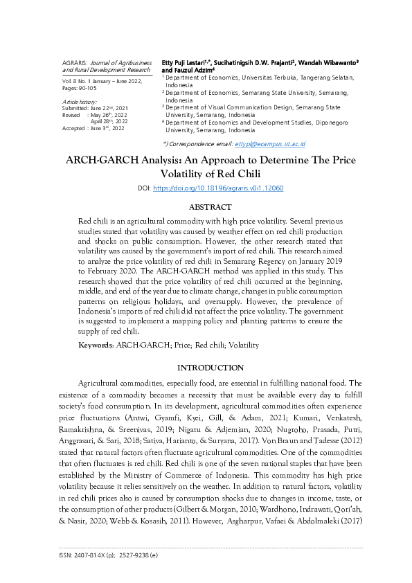 (PDF) ARCH-GARCH Analysis: An Approach to Determine The Price ...