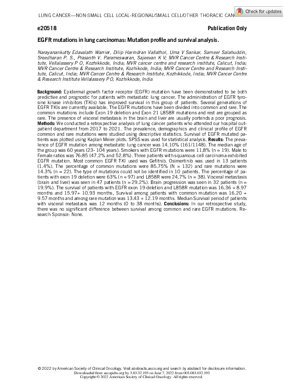(PDF) EGFR mutations in lung carcinomas: Mutation profile and survival ...