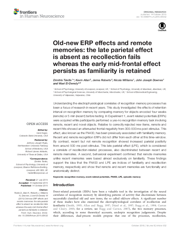 (PDF) Old-new ERP effects and remote memories: the late parietal effect ...