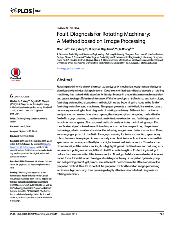 (PDF) Fault Diagnosis for Rotating Machinery: A Method based on Image ...