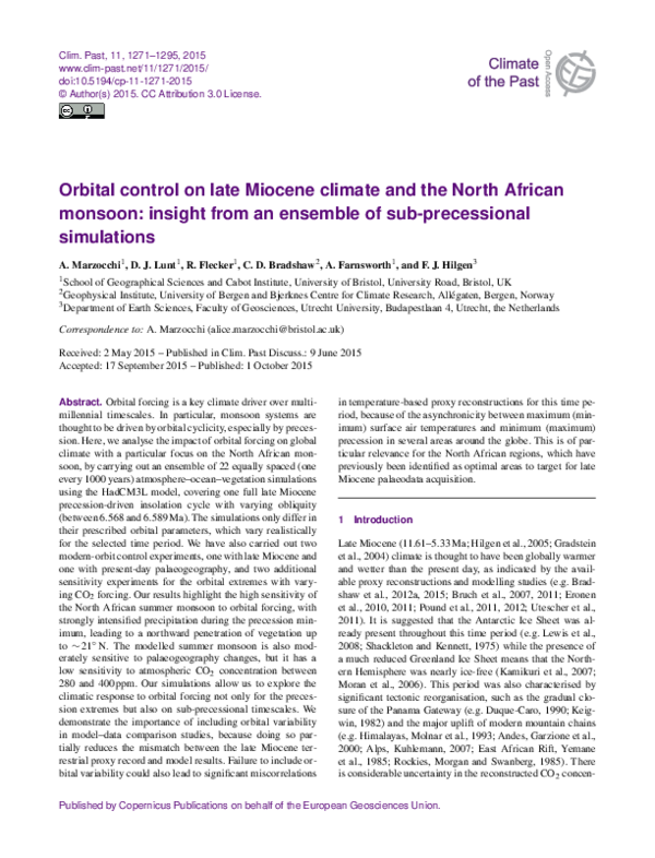 (PDF) Orbital control on late Miocene climate and the North African ...