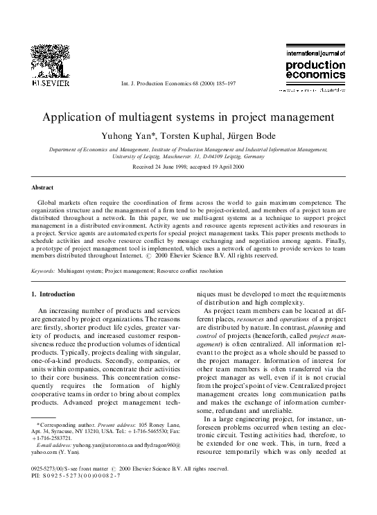 (PDF) Application of multiagent systems in project management