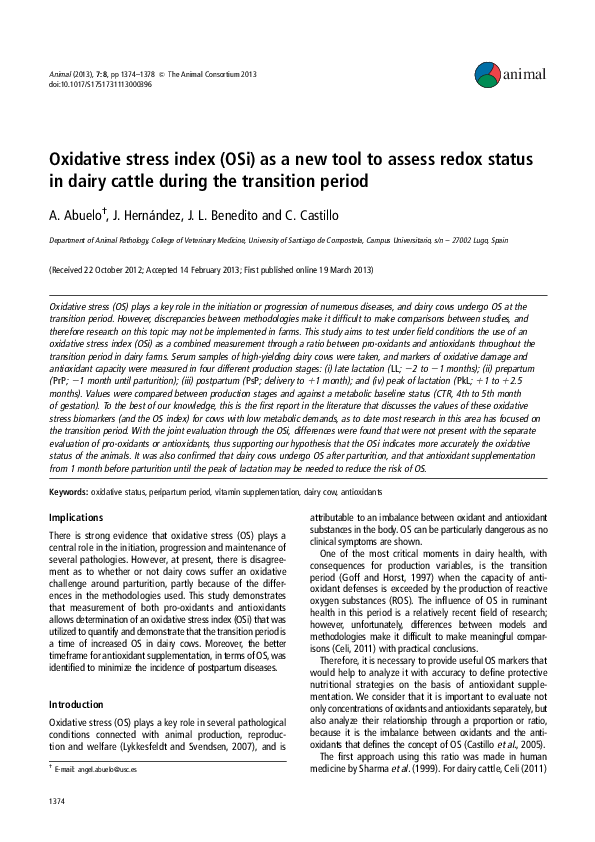 (PDF) Oxidative stress index (OSi) as a new tool to assess redox status ...