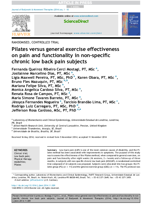 (PDF) Pilates versus general exercise effectiveness on pain and ...