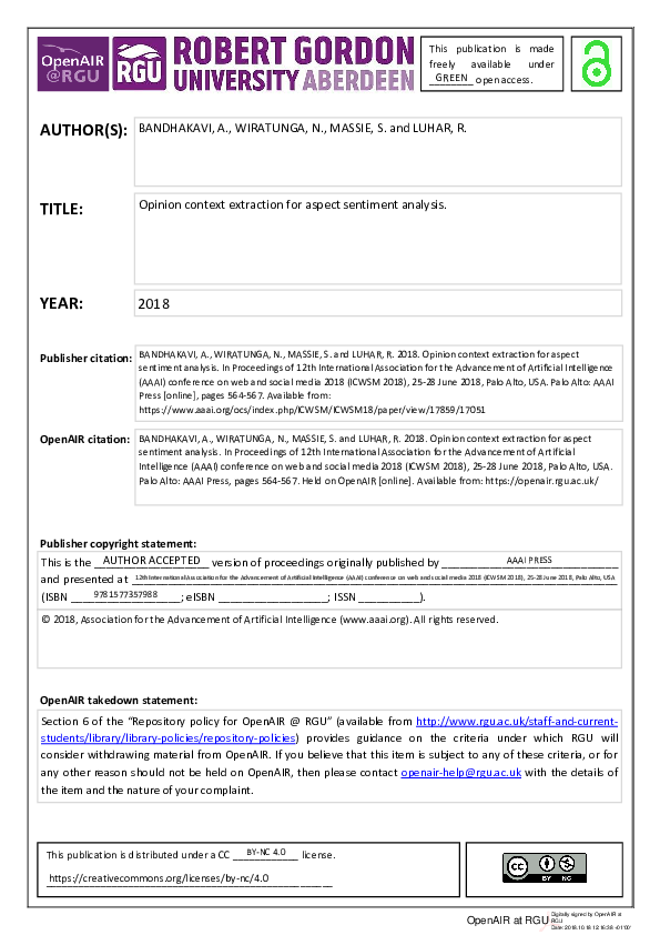 (PDF) Opinion Context Extraction for Aspect Sentiment Analysis