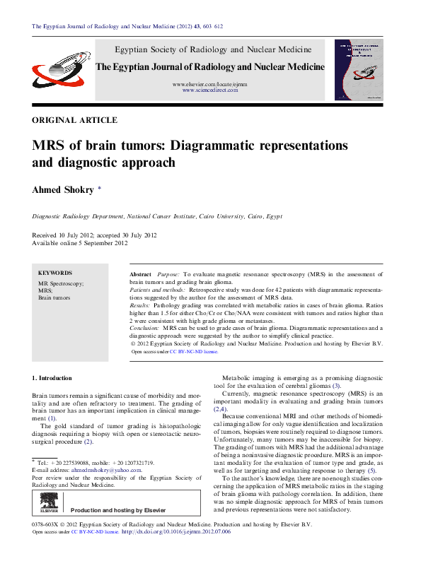 (PDF) MRS of brain tumors: Diagrammatic representations and diagnostic ...