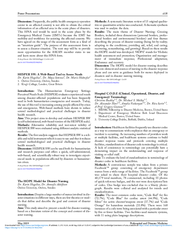 (PDF) The HOPE Model for Disaster Nursing