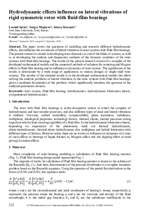 (PDF) Hydrodynamic effects influence on lateral vibrations of rigid ...