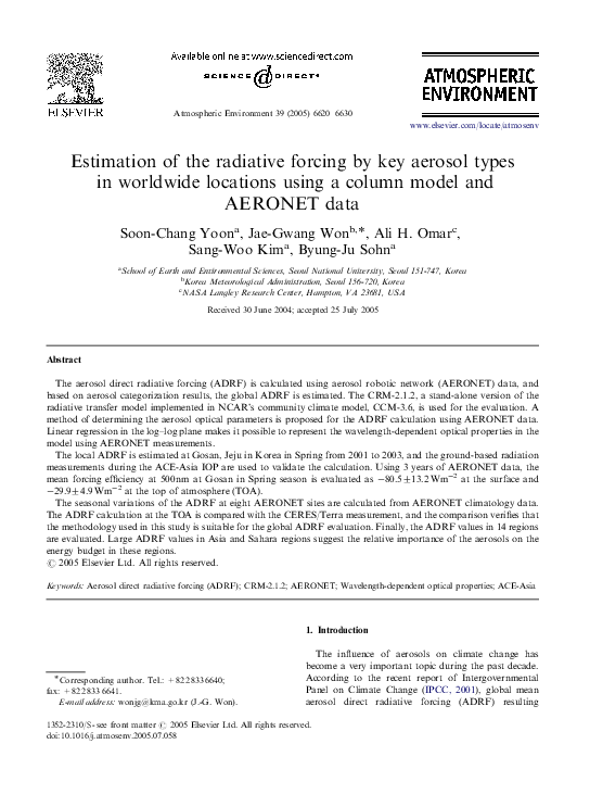 (PDF) Estimation of the radiative forcing by key aerosol types in ...