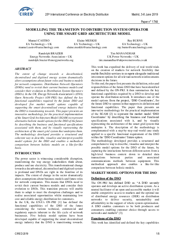 (PDF) Modelling the transition to Distribution System Operator using ...