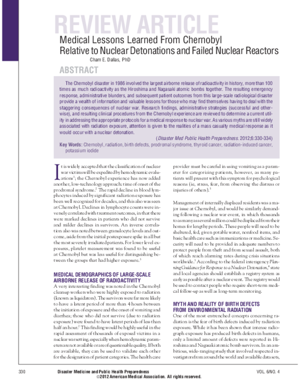 (PDF) Medical lessons learned from chernobyl relative to nuclear ...