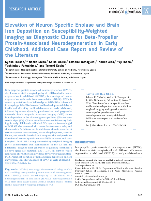 (PDF) Elevation of neuron specific enolase and brain iron deposition on ...