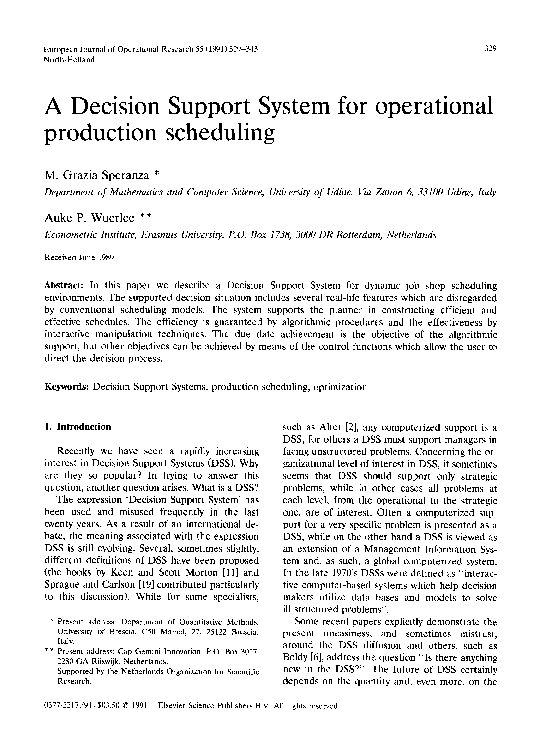 (PDF) A decision support system for operational production scheduling