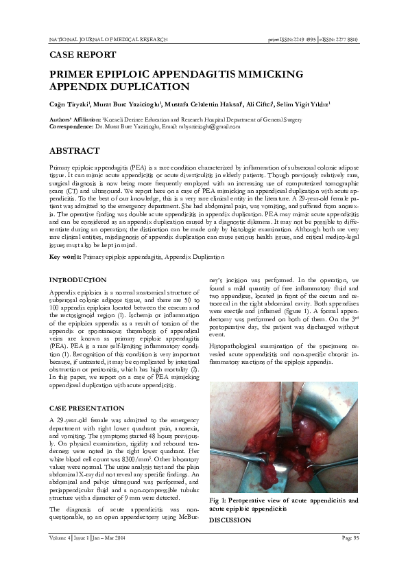 (PDF) Primer Epiploic Appendagitis Mimicking Appendix Duplication