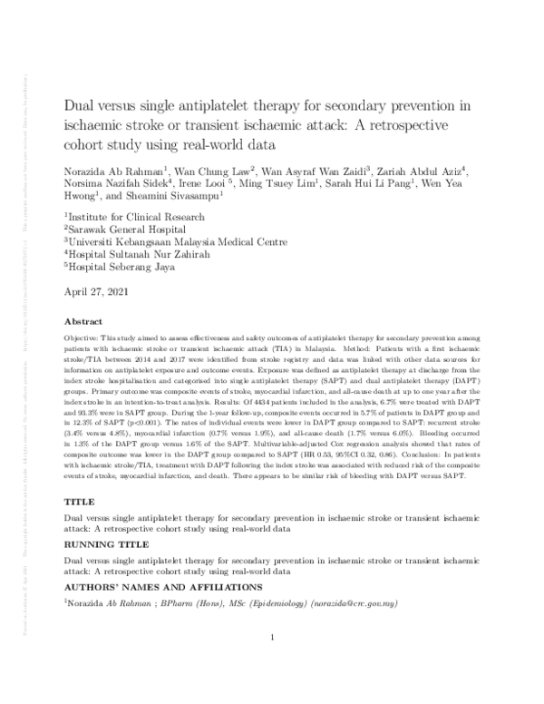 (PDF) Dual versus single antiplatelet therapy for secondary prevention ...