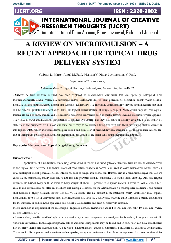 (PDF) A Review on Microemulsion – a Recent Approach for Topical Drug ...