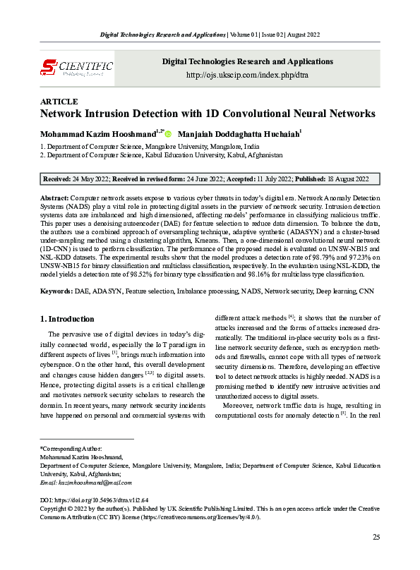 (PDF) Network Intrusion Detection with 1D Convolutional Neural Networks