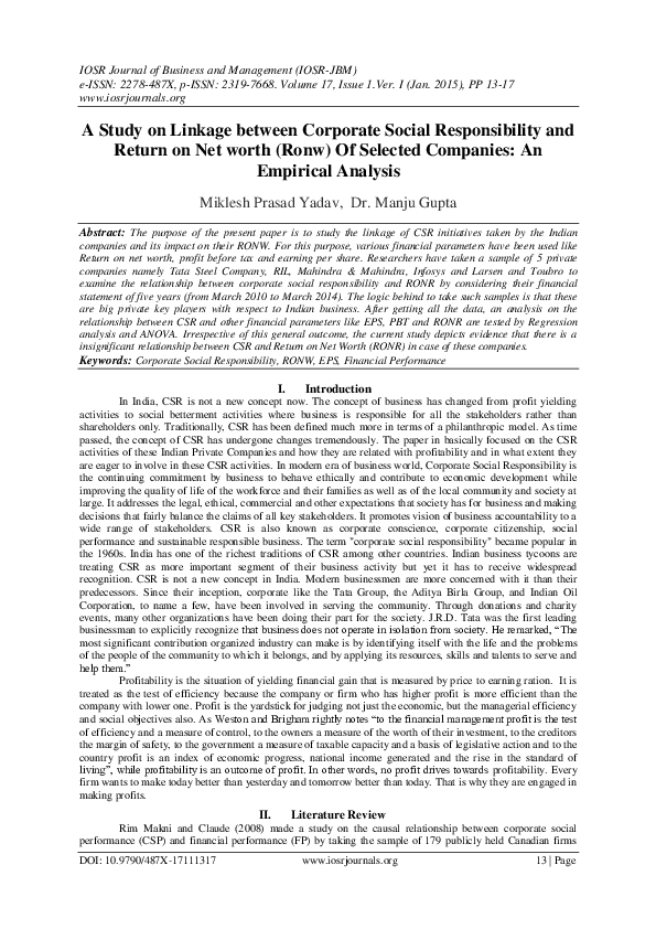(PDF) An Analysis of Corporate Social Responsibility Expenditure in ...