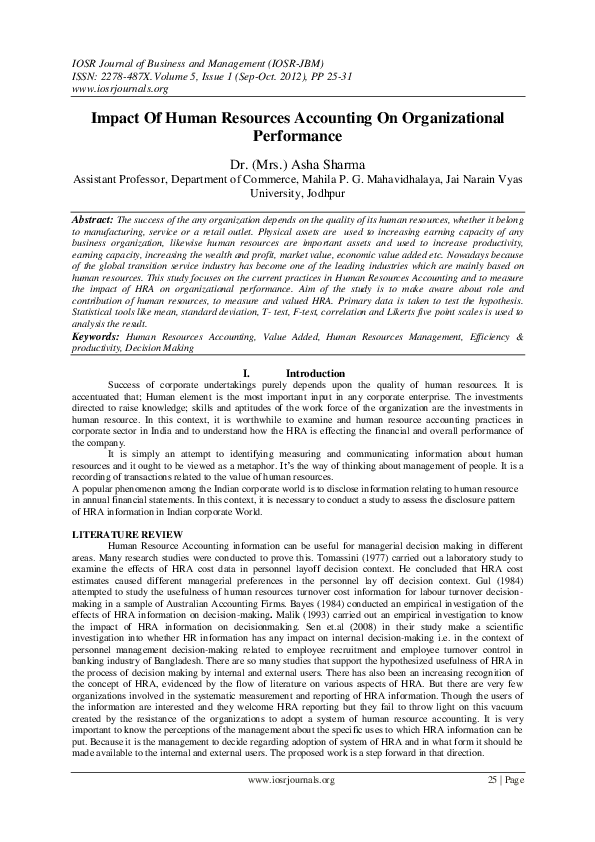 (PDF) Impact Of Human Resources Accounting On Organizational Performance