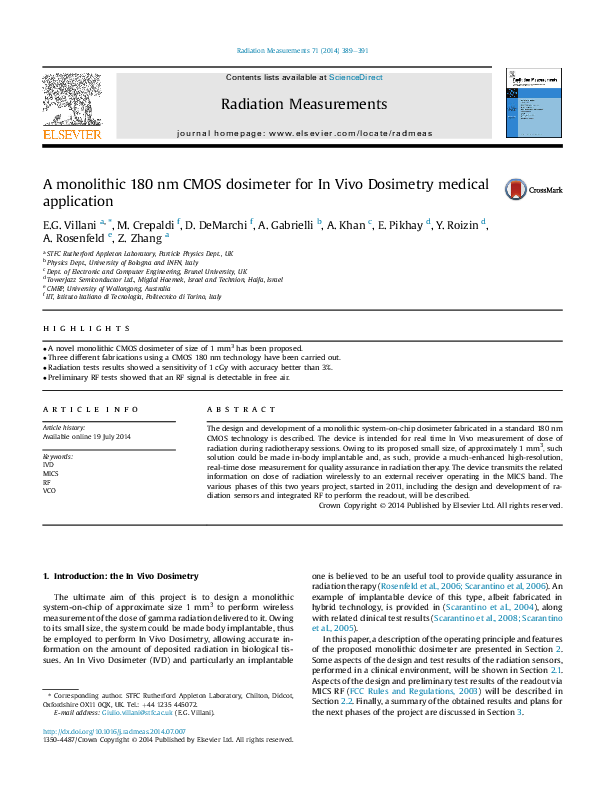 (PDF) A monolithic 180 nm CMOS dosimeter for In Vivo Dosimetry medical ...