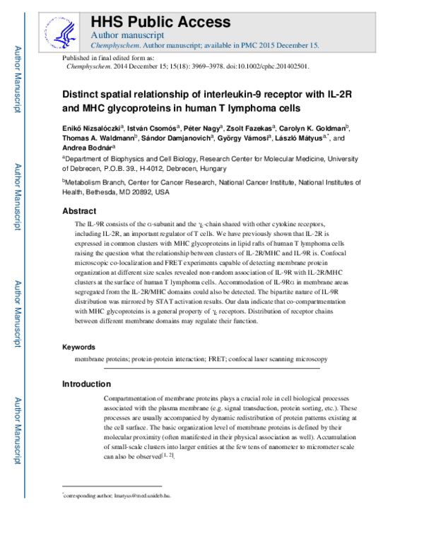 (PDF) Distinct Spatial Relationship of the Interleukin-9 Receptor with ...