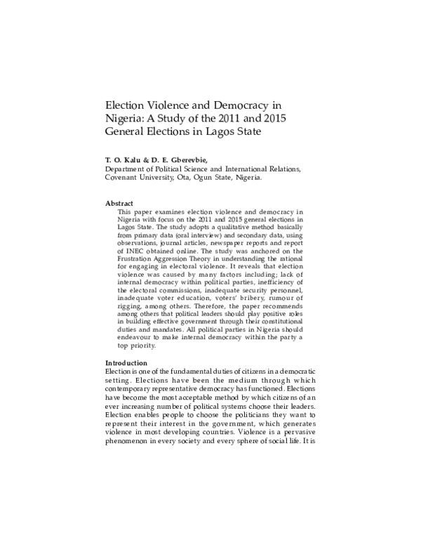 (PDF) Election Violence and Democracy in Nigeria: A Study of the 2011 ...