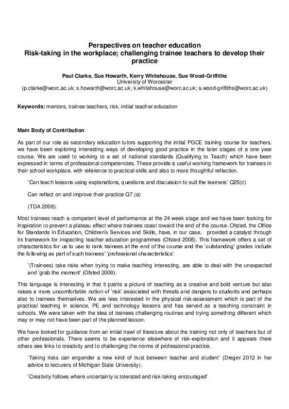(PDF) Perspectives on Teacher Education Risk-taking in the Workplace ...