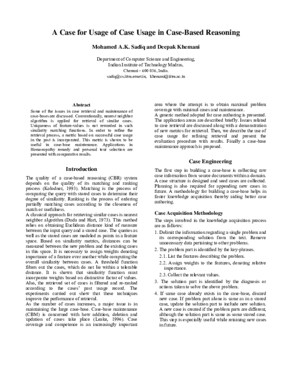 (PDF) A Case for Usage of Case Usage in Case-Based Reasoning
