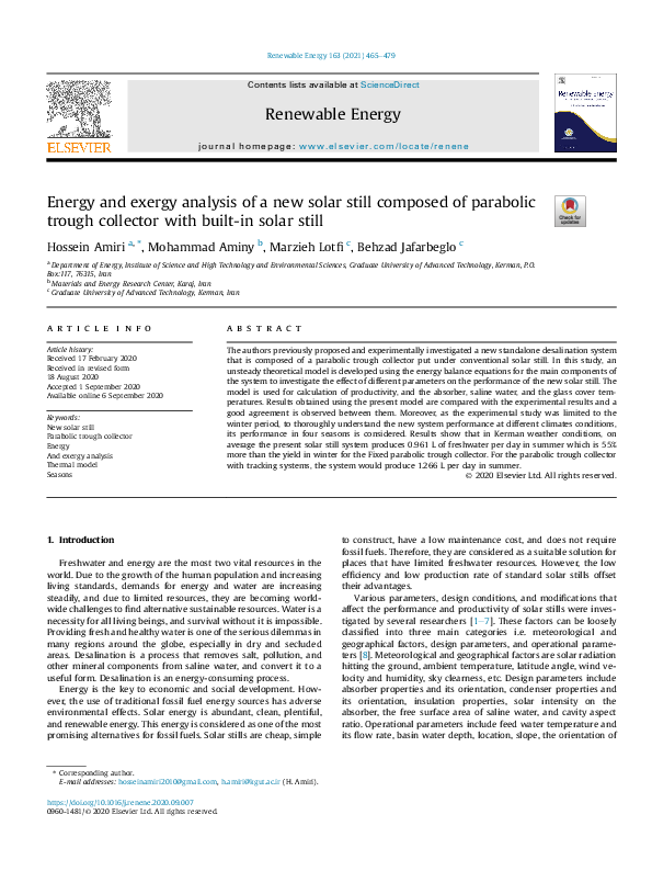 (PDF) Energy and exergy analysis of a new solar still composed of ...