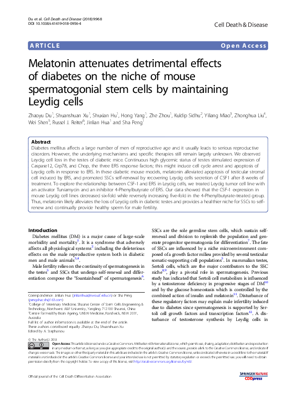 (PDF) Melatonin attenuates detrimental effects of diabetes on the niche ...