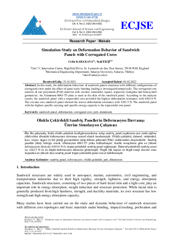 (PDF) Simulation study on deformation behavior of sandwich panels with ...
