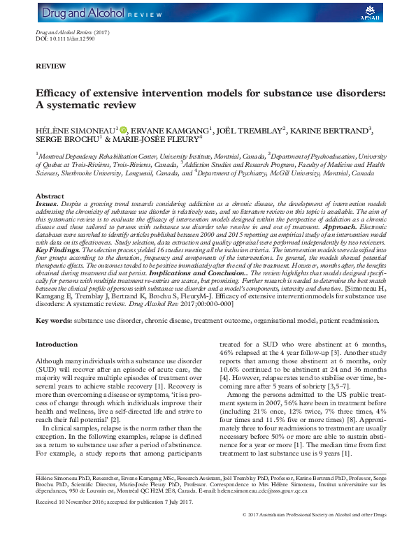 (PDF) Efficacy of extensive intervention models for substance use ...