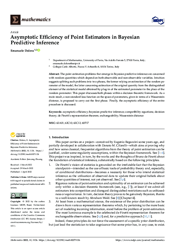 (PDF) Asymptotic Efficiency of Point Estimators in Bayesian Predictive ...