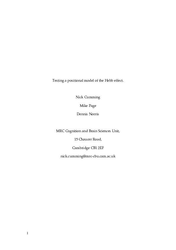 (PDF) Testing a positional model of the Hebb effect