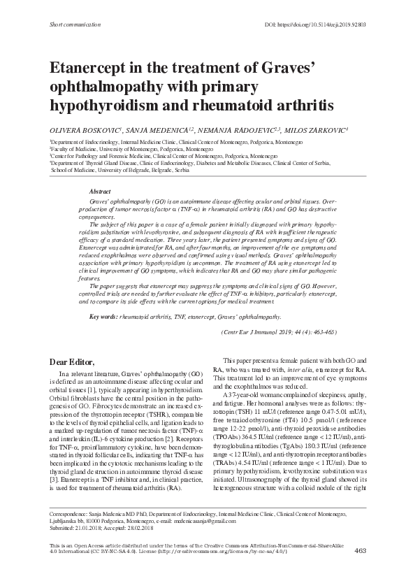 (PDF) Etanercept in the treatment of Graves’ ophthalmopathy with