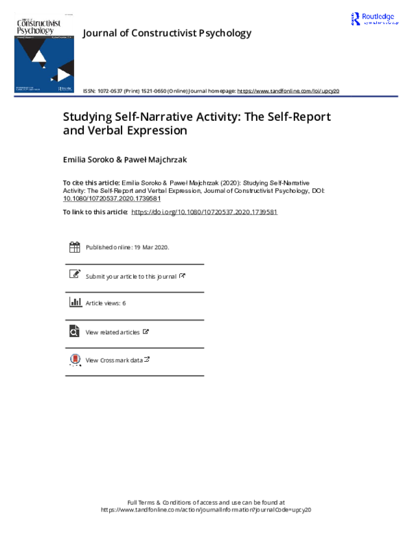 (PDF) Studying Self-Narrative Activity: The Self-Report and Verbal ...