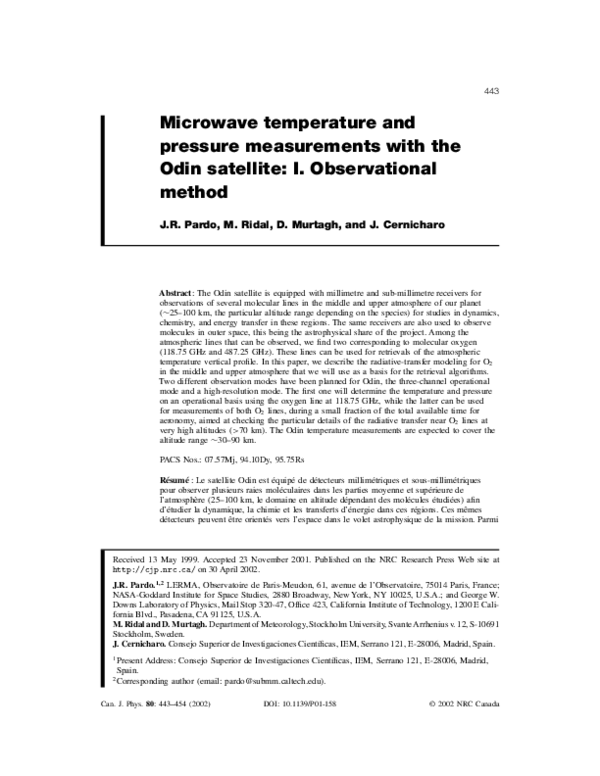 (PDF) Microwave temperature and pressure measurements with the Odin