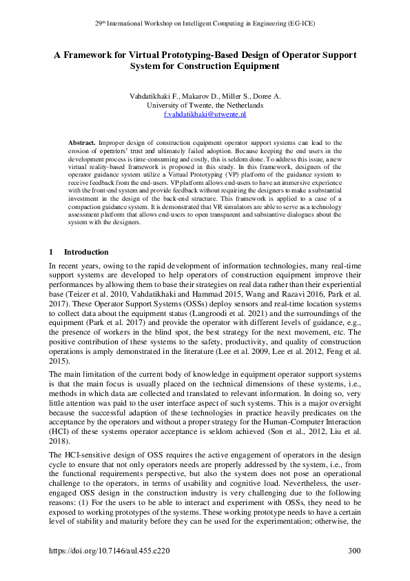 (PDF) A Framework for Virtual Prototyping-Based Design of Operator ...