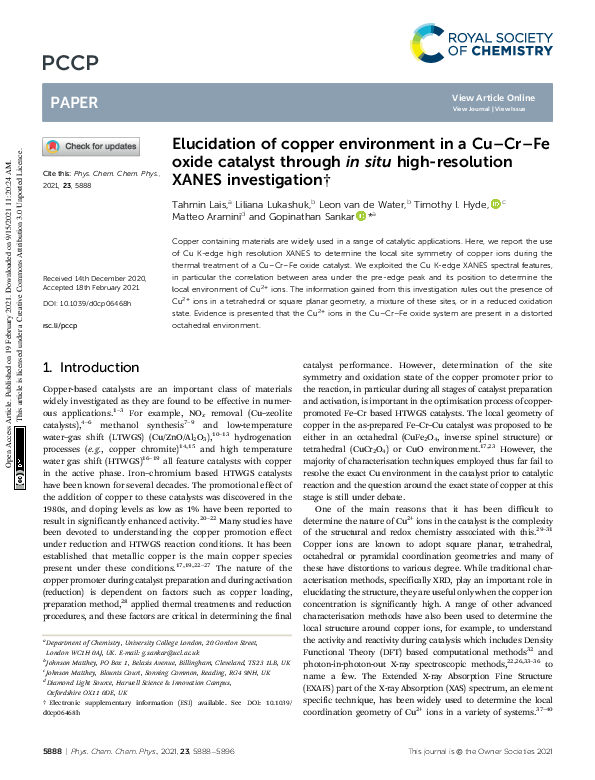 (PDF) Elucidation of copper environment in a Cu–Cr–Fe oxide catalyst ...