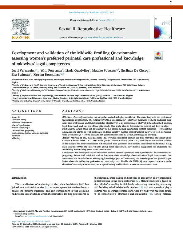 (PDF) Development and validation of the Midwife Profiling Questionnaire ...