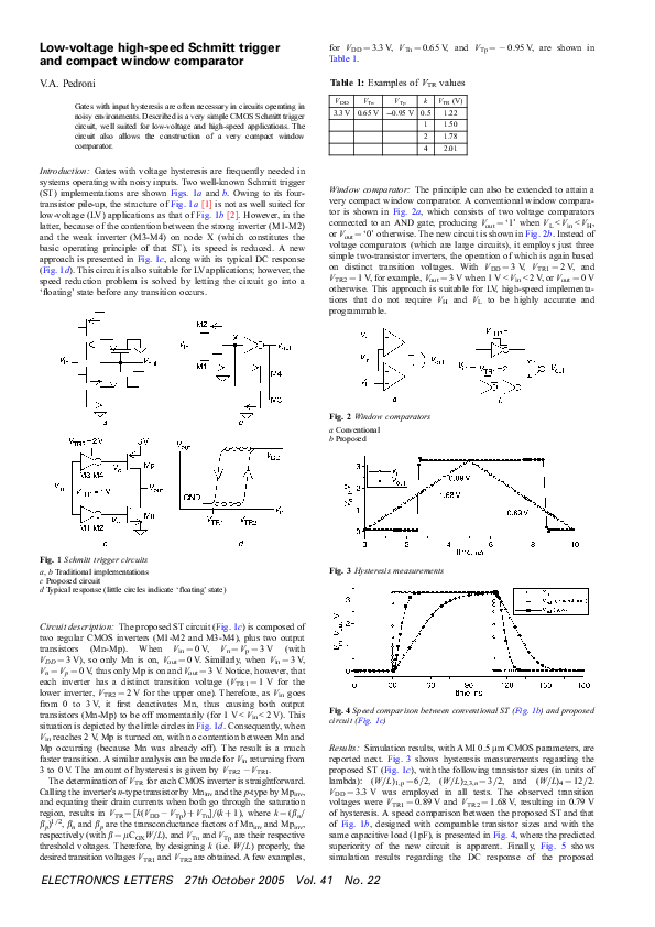 (PDF) Low-voltage high-speed Schmitt trigger and compact window comparator