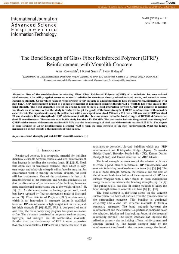 (PDF) The Bond Strength of Glass Fiber Reinforced Polymer (GFRP ...