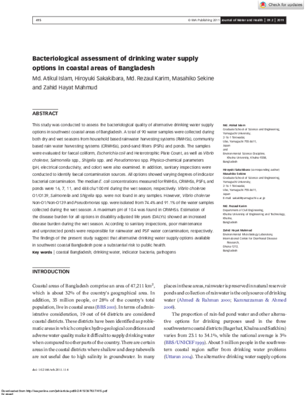 (PDF) Bacteriological assessment of drinking water supply options in ...