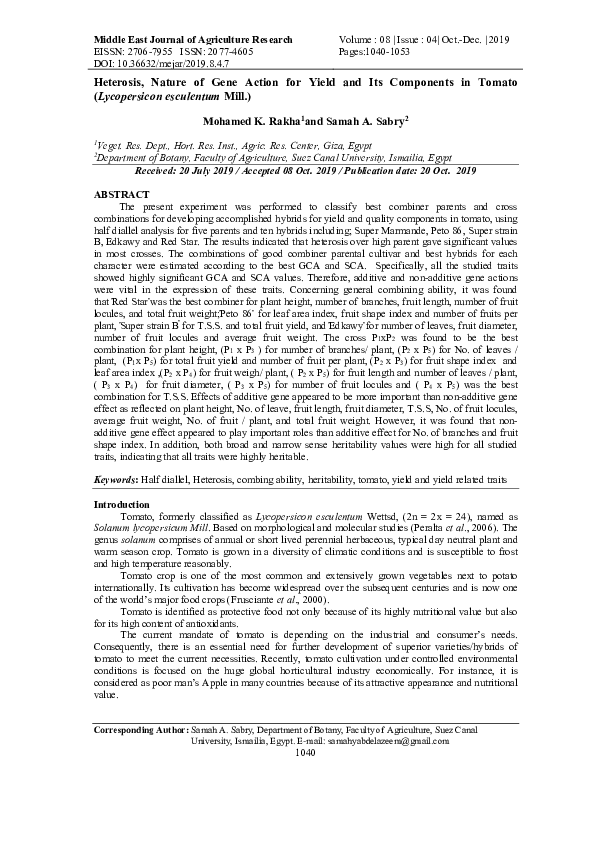 (PDF) Heterosis, Nature of Gene Action for Yield and Its Components in ...