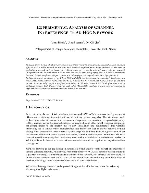 (PDF) Experimental Analysis of Channel Interference in Ad Hoc Network