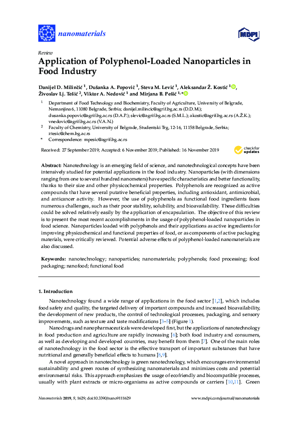 (PDF) Application of Polyphenol-Loaded Nanoparticles in Food Industry